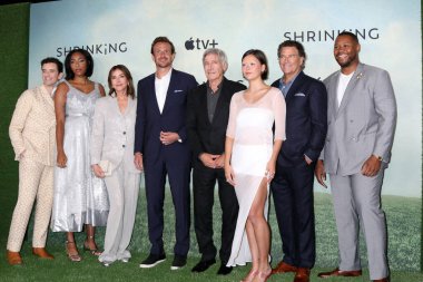 LOS ANGELES, ABD - 8 Ekim 2024: Michael Urie, Jessica Williams, Christa Miller, Harrison Ford, Jason Segel, Lukita Maxwell, Ted McGinley, Luke Tennie Pasifik Tasarım Merkezi 'nde 8 Ekim 2024 tarihinde yapılan küçülme 2.