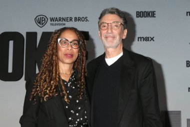 LOS ANGELES, USA - DECEMBER 11, 2024:  Channing Dungey, Chuck Lorre at the Bookie Season 2 Premiere Screening at Pacific Design Center on December 11, 2024 in Los Angeles, CA clipart