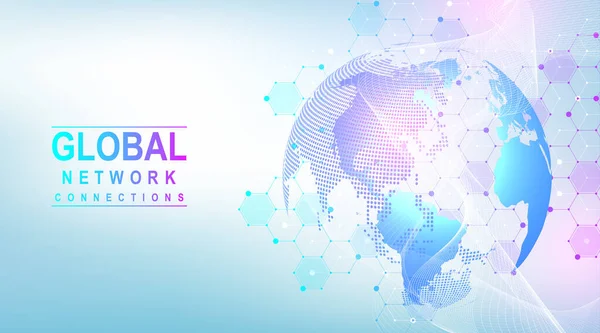 Globalt Nätverkskoncept Visualisering Stora Data Kommunikation Sociala Nätverk Globala Datornätverken — Stock vektor