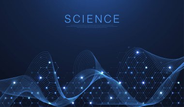 Teknoloji soyut çizgileri ve noktalar arka planı altıgenlerle birleştiriyor. Altıgenler dijital veri ve büyük veri konseptini birbirine bağlar. Hex dijital veri görselleştirme. Vektör illüstrasyonu.