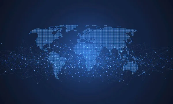 Global network connection illustration. World map point and line composition concept of global business. Global internet technology. Big data visualization illustration.
