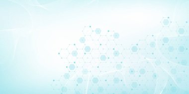 Sağlık hizmetleri ve tıbbi model yenilik kavramı arka plan tasarımı. Soyut geometrik altıgenler tıbbı ve bilim geçmişini şekillendirir. Vektör illüstrasyonu.