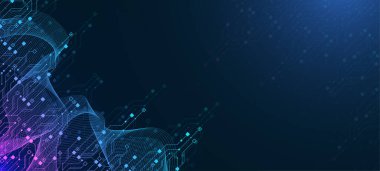 Modern teknoloji devre kartı çizim dokusu arka plan tasarımı. Dalgalar akar. Kuantum patlama teknolojisi. Kuantum bilgisayar teknolojisi kavramları. Gelecekçi mavi devre kartı arkaplanı