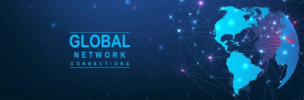 グローバルネットワーク接続の概念 ビッグデータ可視化 全世界のコンピュータネットワークにおけるソーシャルネットワーク通信 インターネット技術 仕事だ 科学だ ベクターイラスト — ストックベクタ
