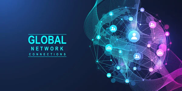 Globalna Koncepcja Połączenia Sieciowego Wizualizacja Dużych Zbiorów Komunikacja Społecznościowa Globalnych — Wektor stockowy