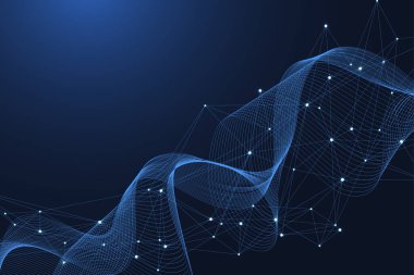 Teknoloji soyut çizgileri ve noktalar bağlantı arka planı. Bağlantı dijital veri ve büyük veri kavramı. Dijital veri görselleştirme illüstrasyonu.