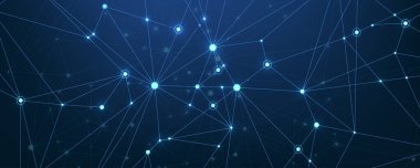 Noktaların ve çizgilerin vektör bağlantıları. Teknoloji afişi şablonu. Grafik olarak soyut arkaplan iletişimi. Bileşik çizgiler ve noktalarla en düşük dizi. Dijital veri görselleştirmesi.