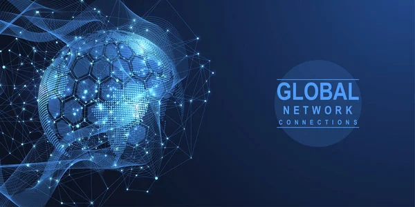 Conceito Conexão Rede Global Visualização Big Data Comunicação Redes Sociais —  Vetores de Stock