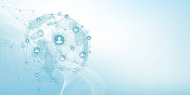 Küresel ağ bağlantısı kavramı. Büyük veri görselleştirmesi. Küresel bilgisayar ağlarındaki sosyal ağ iletişimi. İnternet teknolojisi. İş için. - Bilim. resimleme.