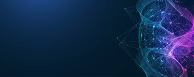 Küresel ağ bağlantısı kavramı. Büyük veri görselleştirmesi. Küresel bilgisayar ağlarındaki sosyal ağ iletişimi. İnternet teknolojisi. İş için. - Bilim. resimleme.