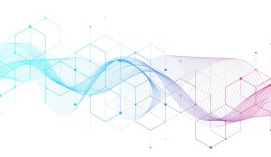 Kare kareli modern teknoloji vektör çizimi. Teknoloji afişi küp dokusu şablonu. Çizgiler ve noktalarla dijital geometrik soyutlama.