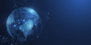 Küresel ağ bağlantısı kavramı. Büyük veri görselleştirmesi. Küresel bilgisayar ağlarındaki sosyal ağ iletişimi. İnternet teknolojisi. İş için. - Bilim. resimleme.
