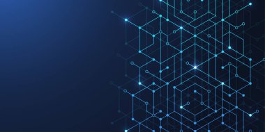 Soyut teknoloji çizgileri ve noktalar bağlantısı. Teknoloji altıgenler dijital veri ve büyük veri konseptini birbirine bağlar