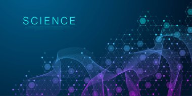 Moleküler soyut yapı ve genetik mühendisliği DNA 'sı. Sağlık ve tıp geçmişi kavramı. Bilimsel araştırma geçmişi. Dalga akışı. Yenilik modeli. Vektör illüstrasyonu