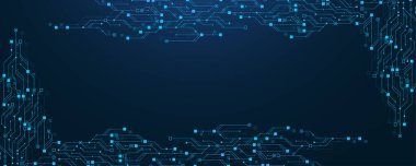 Kuantum bilgisayar teknolojileri konsepti. Gelecekçi mavi devre arkaplan vektörü. Modern teknoloji devre kartı dokusu arka plan tasarımı. Dalgalar akar. Kuantum patlama teknolojisi