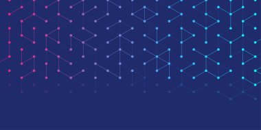 Teknoloji soyut çizgileri ve noktalar arka planı altıgenlerle birleştiriyor. Altıgenler dijital veri ve büyük veri konseptini birbirine bağlar. Hex dijital veri görselleştirme. Vektör illüstrasyonu.