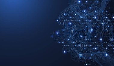 Küresel ağ bağlantısı kavramı. Büyük veri görselleştirmesi. Küresel bilgisayar ağlarındaki sosyal ağ iletişimi. İnternet teknolojisi. İş için. - Bilim. Vektör illüstrasyonu.