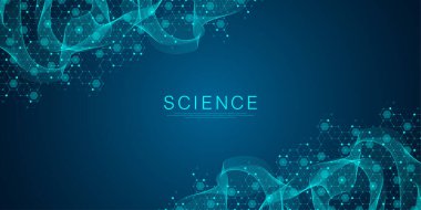 Modern sağlık hizmetleri ya da tıbbi geçmiş tasarımı. Sağlık hizmetleri yenilik kavramı. Yatay başlık web pankartı. Tıp, bilim ve kimya için altıgen şekilli soyut geometrik arkaplan