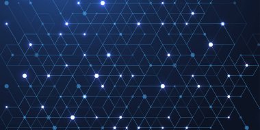 Kare kareli modern teknoloji vektör çizimi. Teknoloji afişi küp dokusu şablonu. Çizgiler ve noktalarla dijital geometrik soyutlama.