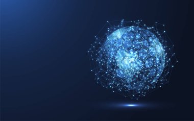 Küresel ağ bağlantısı kavramı. Büyük veri görselleştirmesi. Küresel bilgisayar ağlarındaki sosyal ağ iletişimi. İnternet teknolojisi. İş için. - Bilim. Vektör illüstrasyonu.