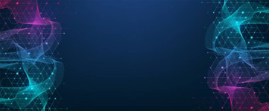 Büyük Veri görselleştirme Dijital Ağ Bağlantısı kavramı arkaplanı. Yapay zeka ve mühendislik teknolojisi. Küresel ağ, çizgiler pleksus, minimum dizi. Vektör illüstrasyonu.