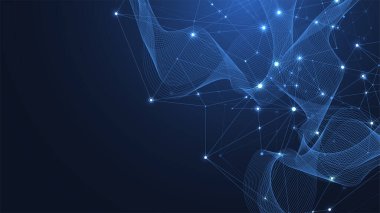 Küresel ağ bağlantısı kavramı. Büyük veri görselleştirmesi. Küresel bilgisayar ağlarındaki sosyal ağ iletişimi. İnternet teknolojisi. İş için. - Bilim. Vektör illüstrasyonu.