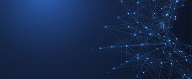 Küresel ağ bağlantısı kavramı. Büyük veri görselleştirmesi. Küresel bilgisayar ağlarındaki sosyal ağ iletişimi. İnternet teknolojisi. İş için. - Bilim. Vektör illüstrasyonu.