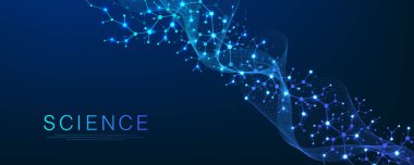 Moleküler soyut yapı ve genetik mühendisliği DNA 'sı. Sağlık ve tıp geçmişi kavramı. Bilimsel araştırma geçmişi. Dalga akışı. Yenilik modeli. Vektör illüstrasyonu