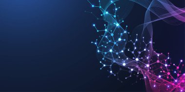 Moleküler soyut yapı ve genetik mühendisliği DNA 'sı. Sağlık ve tıp geçmişi kavramı. Bilimsel araştırma geçmişi. Dalga akışı. Yenilik modeli. Vektör illüstrasyonu