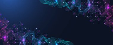 Teknoloji soyut arkaplan çizgileri, noktalar ve altıgenler. Poster, afiş, başlık, dipnot için altıgen dijital kavram.