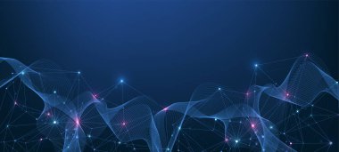 Küresel ağ bağlantısı kavramı. Büyük veri görselleştirmesi. Küresel bilgisayar ağlarındaki sosyal ağ iletişimi. İnternet teknolojisi. İş için. - Bilim. Vektör illüstrasyonu.