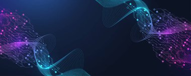 Yapay zeka devre kartı desenli dijital teknoloji soyut arka plan. Teknoloji mavi çizgileri teknoloji bg 'deki elektronik elementlere bağlıyor. Yarı iletken donanım. Siber mühendislik