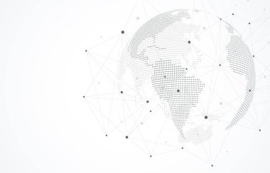 Küresel ağ bağlantısı kavramı. Büyük veri görselleştirmesi. Küresel bilgisayar ağlarındaki sosyal ağ iletişimi. İnternet teknolojisi. İş için. - Bilim. Vektör illüstrasyonu.