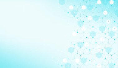 Modern sağlık hizmetleri ya da tıbbi geçmiş tasarımı. Sağlık hizmetleri yenilik kavramı. Yatay başlık web pankartı. Tıp, bilim ve kimya için altıgen şekilli soyut geometrik arkaplan