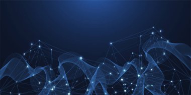 Küresel ağ bağlantısı kavramı. Büyük veri görselleştirmesi. Küresel bilgisayar ağlarındaki sosyal ağ iletişimi. İnternet teknolojisi. İş için. - Bilim. Vektör illüstrasyonu.