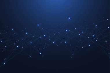 Küresel ağ bağlantısı kavramı. Büyük veri görselleştirmesi. Küresel bilgisayar ağlarındaki sosyal ağ iletişimi. İnternet teknolojisi. İş için. - Bilim. Vektör illüstrasyonu.