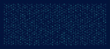 Küpler, çizgiler, noktalar ve altıgenlerden oluşan teknoloji soyut arka planı. Poster, afiş, başlık, dipnot, sunum ve yenilik için altıgen dijital konsept. Vektör illüstrasyonu