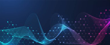 Moleküler soyut yapı ve genetik mühendisliği DNA 'sı. Sağlık ve tıp geçmişi kavramı. Bilimsel araştırma geçmişi. Dalga akışı. Yenilik modeli. Vektör illüstrasyonu