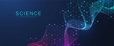 Moleküler soyut yapı ve genetik mühendisliği DNA 'sı. Sağlık ve tıp geçmişi kavramı. Bilimsel araştırma geçmişi. Dalga akışı. Yenilik modeli. Vektör illüstrasyonu