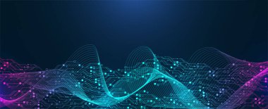 Yapay Zeka veya makine öğrenme vektör tasarımı. Devre kartı ve anakart dokusu tasarımlı kuantum bilgisayar teknolojisi kavramı. Dalga akışı kuantum patlaması.