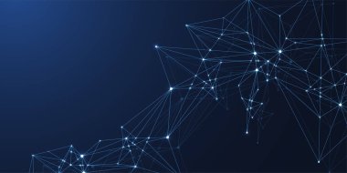 Küresel ağ bağlantısı kavramı. Büyük veri görselleştirmesi. Küresel bilgisayar ağlarındaki sosyal ağ iletişimi. İnternet teknolojisi. İş için. - Bilim. Vektör illüstrasyonu.