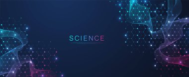 Moleküler soyut yapı ve genetik mühendisliği DNA 'sı. Sağlık ve tıp geçmişi kavramı. Bilimsel araştırma geçmişi. Dalga akışı. Yenilik modeli. Vektör illüstrasyonu