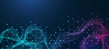 Moleküler soyut yapı ve genetik mühendisliği DNA 'sı. Sağlık ve tıp geçmişi kavramı. Bilimsel araştırma geçmişi. Dalga akışı. Yenilik modeli. Vektör illüstrasyonu