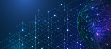 Soyut dijital blok blokları konsepti. 3D büyük veri küpleri kuantum bilgisayar teknolojisi fikri. Yapay zeka veri çekirdeği küp tasarım elementi.