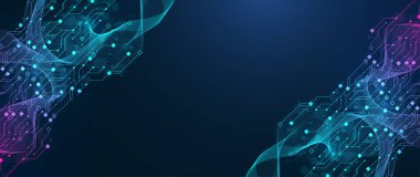 Modern teknoloji devre kartı dokusu arka plan tasarımı. Kuantum bilgisayar teknolojileri kavramları, büyük veri işleme. Gelecekçi mavi devre kartı arka planı. Minimum vektör anakart.