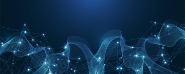 Küresel ağ bağlantısı kavramı. Büyük veri görselleştirmesi. Küresel bilgisayar ağlarındaki sosyal ağ iletişimi. İnternet teknolojisi. İş için. - Bilim. Vektör illüstrasyonu.