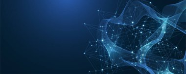 Küresel ağ bağlantısı kavramı. Büyük veri görselleştirmesi. Küresel bilgisayar ağlarındaki sosyal ağ iletişimi. İnternet teknolojisi. İş için. - Bilim. Vektör illüstrasyonu.