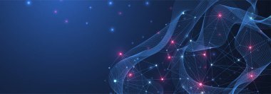 Küresel ağ bağlantısı kavramı. Büyük veri görselleştirmesi. Küresel bilgisayar ağlarındaki sosyal ağ iletişimi. İnternet teknolojisi. İş için. - Bilim. Vektör illüstrasyonu.