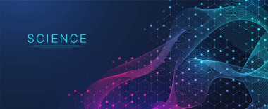 Moleküler soyut yapı ve genetik mühendisliği DNA 'sı. Sağlık ve tıp geçmişi kavramı. Bilimsel araştırma geçmişi. Dalga akışı. Yenilik modeli. Vektör illüstrasyonu