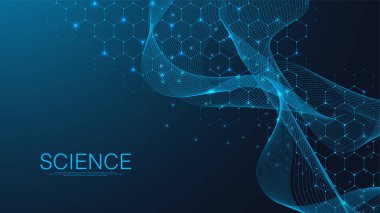 Moleküler soyut yapı ve genetik mühendisliği DNA 'sı. Sağlık ve tıp geçmişi kavramı. Bilimsel araştırma geçmişi. Dalga akışı. Yenilik modeli. Vektör illüstrasyonu